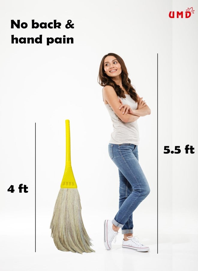 UMD Natural Grass Broom with Long Handle for Floor Cleaning, Dusting, Sweeping,Multipurpose Broom Flat jaadu Dense Grass Pack of 1 (1) - Image 2